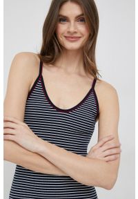 TOMMY HILFIGER - Tommy Hilfiger sukienka kolor granatowy midi prosta. Okazja: na co dzień. Kolor: niebieski. Materiał: materiał, wiskoza. Długość rękawa: na ramiączkach. Typ sukienki: proste. Styl: casual. Długość: midi #3