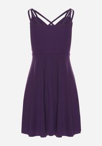 Born2be - Fioletowa Rozkloszowana Sukienka z Ozdobnymi Paskami Redaina. Kolor: fioletowy. Długość rękawa: na ramiączkach. Styl: elegancki #2