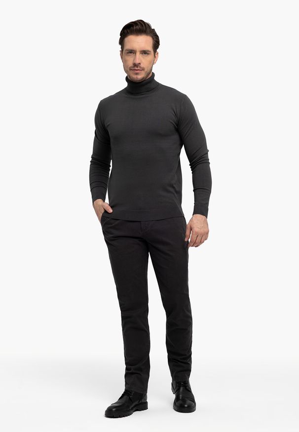 Volcano - Grafitowe chinosy R-FOST. Okazja: na co dzień. Kolor: szary. Materiał: tkanina, bawełna, materiał, elastan. Styl: klasyczny, casual, elegancki