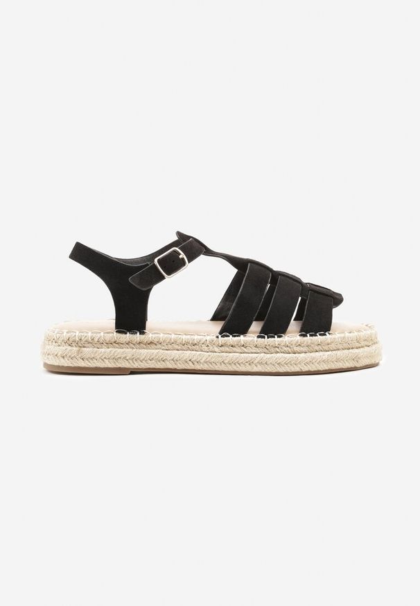 Born2be - Czarne Sandały na Grubej Podeszwie z Plecionką w Stylu Boho Orrule. Okazja: na co dzień. Zapięcie: sprzączka. Kolor: czarny. Sezon: lato. Styl: boho