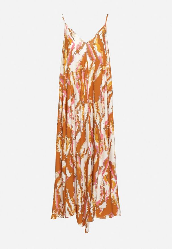 Born2be - Brązowa Sukienka z Wiskozy na Regulowanych Ramiączkach z Dekoltem w Serek Risallte. Okazja: na randkę, na co dzień. Typ kołnierza: dekolt w serek. Kolor: brązowy. Materiał: wiskoza. Długość rękawa: na ramiączkach. Sezon: lato. Styl: casual