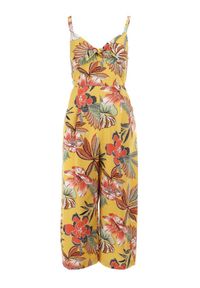 Born2be - Żółty Kombinezon Kalonice. Kolor: żółty. Długość rękawa: na ramiączkach. Długość: długie. Wzór: kolorowy, aplikacja, kwiaty. Sezon: lato #3