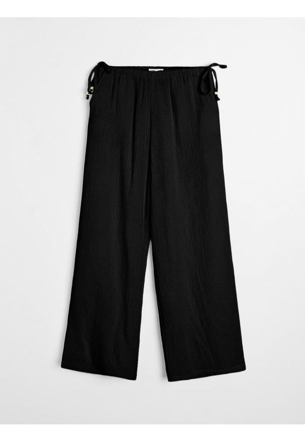 Sinsay - Muślinowe spodnie wide leg - czarny. Kolor: czarny