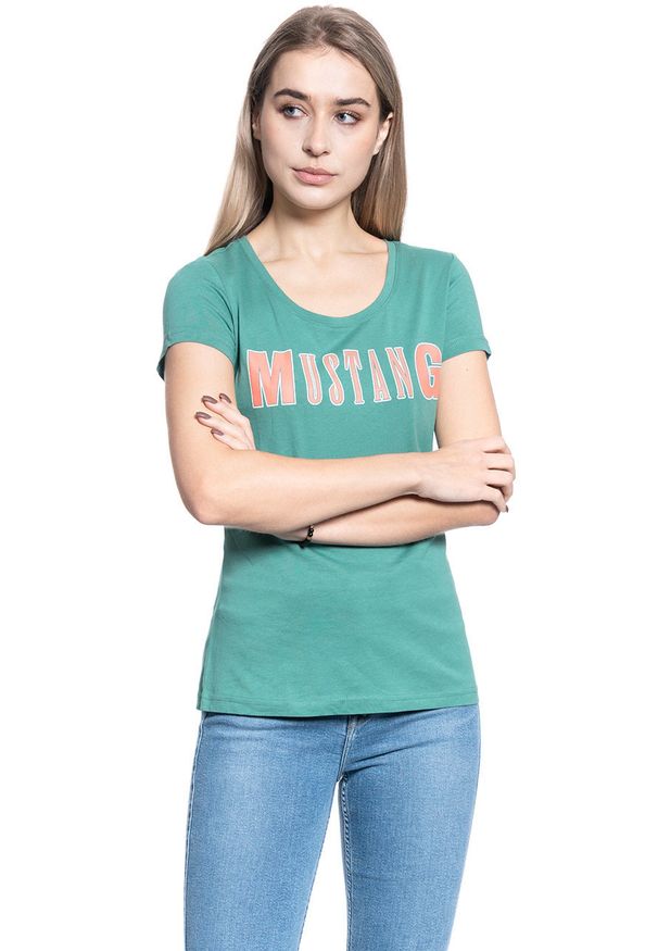 Mustang - T-SHIRT DAMSKI MUSTANG ALEXIA C PRINT DEEP SEA 1009641 6318. Wzór: nadruk