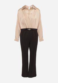 Born2be - Czarno-Beżowy Elegancki Kombinezon z Kopertową Górą i Szerokim Dołem Boleeti. Okazja: na co dzień. Kolor: czarny. Styl: elegancki #6