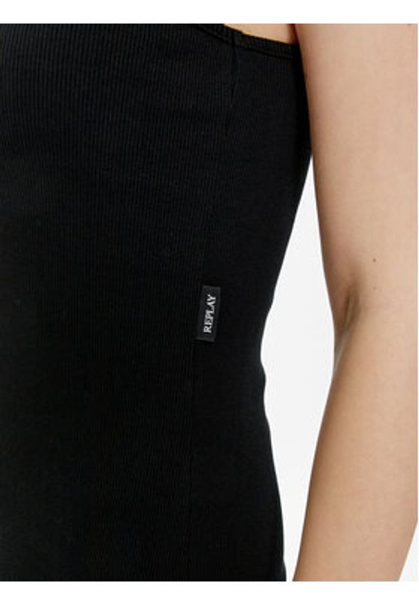 Replay Sukienka dzianinowa W9074.000.23587 Czarny Slim Fit. Kolor: czarny. Materiał: bawełna
