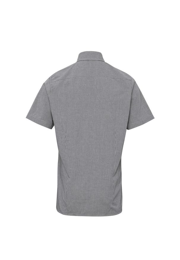 PREMIER - Męska Bawełniana Koszula Z Krótkim Rękawem W Kratkę Micro Gingham. Kolor: biały, wielokolorowy, czarny. Materiał: bawełna. Długość rękawa: krótki rękaw. Długość: krótkie. Wzór: kratka
