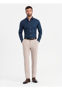 Ombre Clothing - Bawełniana koszula męska we wzory SLIM FIT - atramentowa V3. Kolor: niebieski. Materiał: bawełna. Styl: klasyczny #4