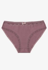 Renee - Fioletowe Majtki Figi z Bawełny Ozdobione Kokardą i Koronką Zeterie. Kolor: fioletowy. Materiał: koronka, bawełna. Wzór: koronka, aplikacja #1