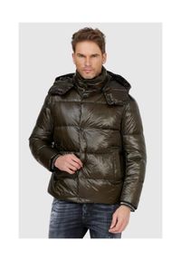 Emporio Armani - EMPORIO ARMANI Ciemnozielona puchowa kurtka męska, Rozmiar 48. Kolor: zielony. Materiał: puch