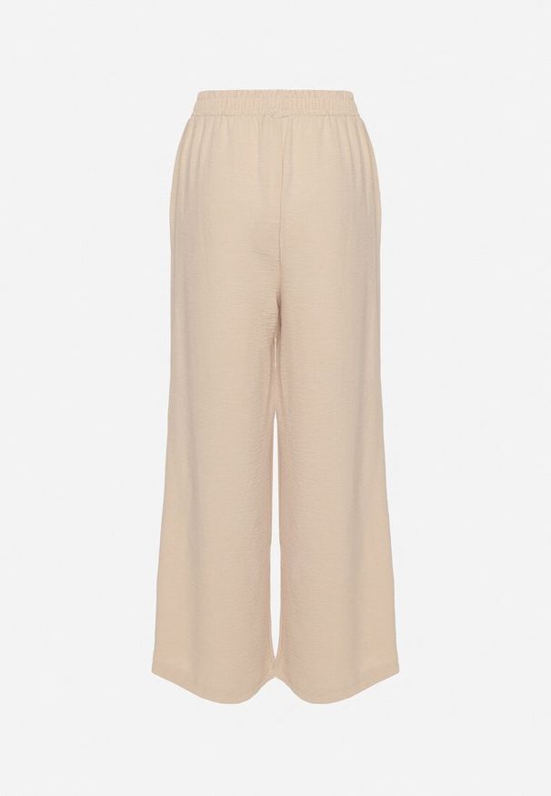 Born2be - Beżowe Szerokie Spodnie z Wiskozą Wiązane w Pasie Zilenna. Okazja: na co dzień. Kolor: beżowy. Materiał: wiskoza. Styl: elegancki, casual, klasyczny