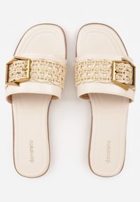 Renee - Beżowe Klapki w Stylu Boho z Plecionką z Rafii i Metalową Klamerką Mezelin. Okazja: na co dzień. Kolor: beżowy. Materiał: jeans, len. Sezon: lato. Styl: boho #3