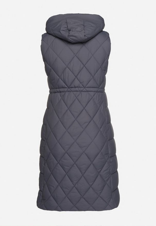 Born2be - Granatowa Pikowana Kamizelka z Kapturem i Sznurkami Nomissa. Okazja: na co dzień. Typ kołnierza: kaptur. Kolor: niebieski. Materiał: jeans. Styl: sportowy, wizytowy, casual, elegancki