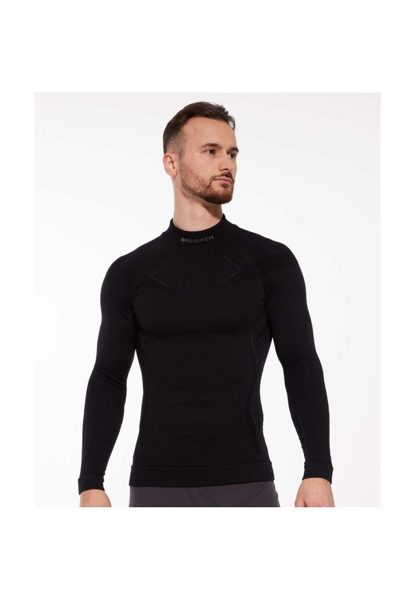 Bluza męska wełniana Brubeck EXTREME MERINO. Okazja: na co dzień. Kolor: czarny. Materiał: wełna. Sezon: zima. Styl: casual