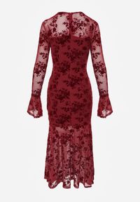 Renee - Czerwona Wieczorowa Sukienka VICES z Siateczki z Kwiatowym Wzorem z Weluru Azinene. Kolor: czerwony. Materiał: welur. Wzór: kwiaty. Typ sukienki: oversize. Styl: wizytowy #8