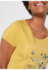 bonprix - T-shirt bawełniany z nadrukiem. Kolor: żółty. Materiał: bawełna. Wzór: nadruk #3