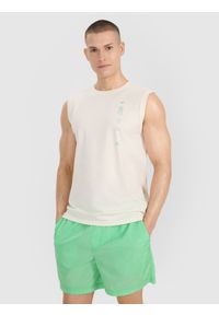 4f - 4F Tank top regular męski - biały 3XL. Kolor: biały. Materiał: bawełna, dzianina, jersey. Długość rękawa: bez rękawów. Wzór: napisy, gładki, ze splotem, nadruk #1