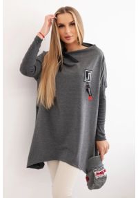 Inny - Bluza oversize z asymetrycznymi bokami grafitowa. Kolor: szary. Materiał: elastan, prążkowany, materiał, bawełna. Długość: długie