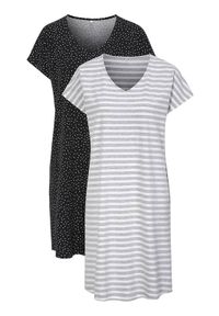 Cellbes Wzorzysta koszula nocna 2 Pack w paski Czarny female ze wzorem/czarny 50/52. Kolor: czarny. Materiał: materiał. Długość: do kolan. Wzór: paski #1