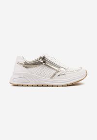 Renee - Białe Skórzane Sneakersy z Ozdobną Perforacją i Suwakiem Amiriella. Okazja: na co dzień. Kolor: biały. Materiał: skóra. Wzór: aplikacja #6