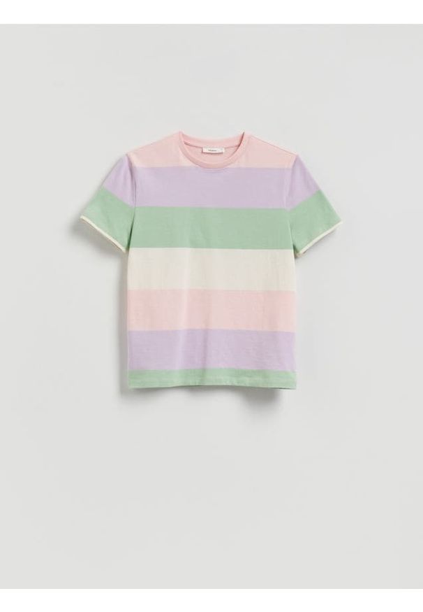 Reserved - Bawełniany t-shirt w paski - lawendowy. Kolor: fioletowy. Materiał: bawełna. Wzór: paski
