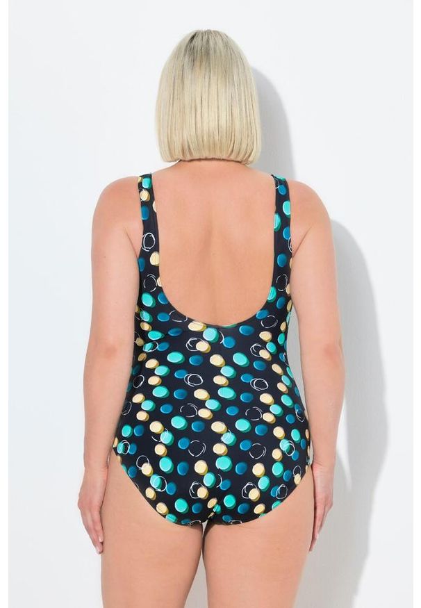 ULLA POPKEN - Damskie Strój kąpielowy kropki bez miękkich miseczek okrągły dekolt. Kolekcja: plus size. Kolor: czarny. Materiał: poliamid, poliester, materiał, elastan. Wzór: kropki