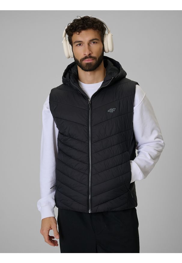 4f - 4F Bezrękawnik z wypełnieniem syntetycznym męski - czarny L. Kolor: czarny. Materiał: syntetyk. Długość rękawa: bez rękawów