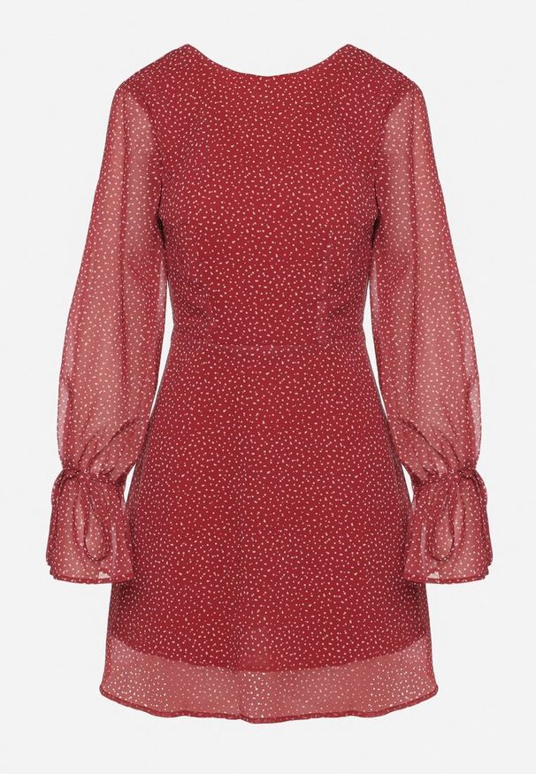 Born2be - Bordowa Rozkloszowana Sukienka Vices z Bufiastymi Rękawami w Kropki Eriane. Okazja: na co dzień. Kolor: czerwony. Wzór: kropki. Typ sukienki: proste. Styl: casual, klasyczny, elegancki