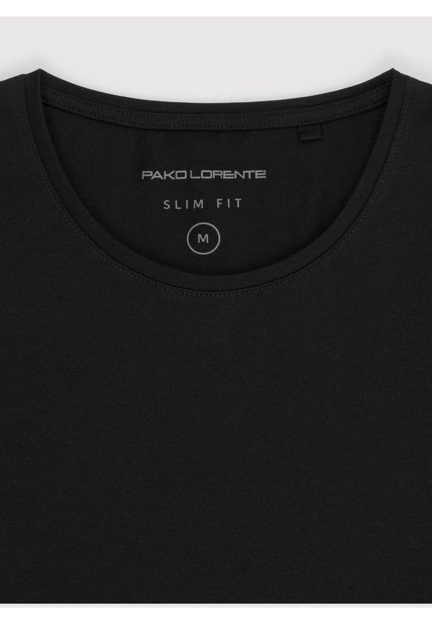 Pako Lorente - PAKO LORENTE – Czarny gładki T-shirt Basic. Kolor: biały, niebieski, czarny. Materiał: bawełna, elastan. Długość rękawa: krótki rękaw. Długość: krótkie. Wzór: gładki. Styl: klasyczny