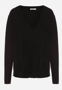 Born2be - Czarny Kardigan z Bawełną Zdobiony Warkoczowym Splotem i Kieszeniami Mevesava. Okazja: na co dzień. Typ kołnierza: dekolt w serek. Kolor: czarny. Materiał: bawełna. Wzór: aplikacja, ze splotem. Sezon: zima, jesień. Styl: casual, klasyczny #4