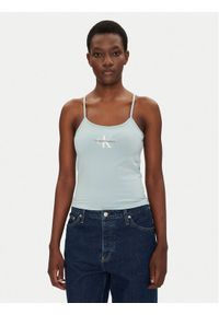 Calvin Klein Jeans Top Monologo J20J223105 Niebieski Slim Fit. Kolor: niebieski. Materiał: bawełna
