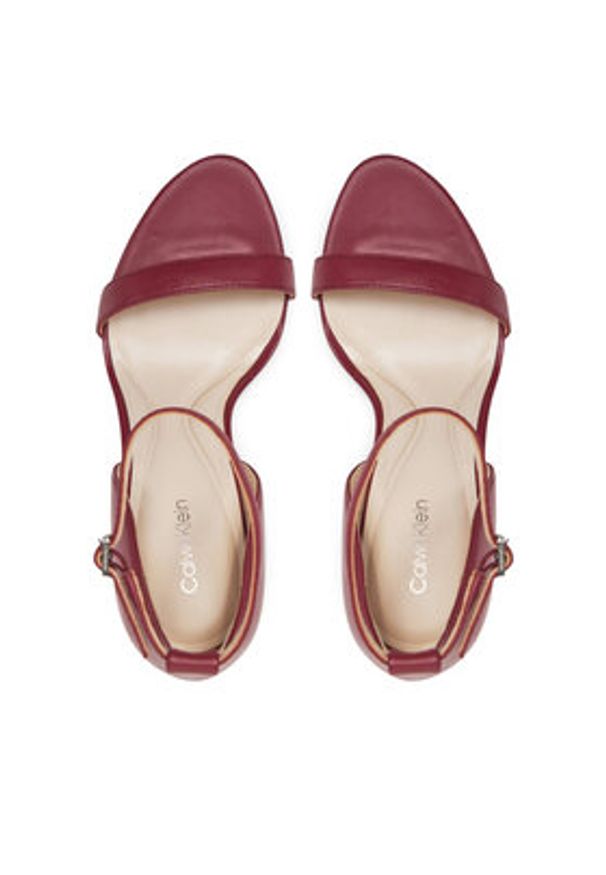Calvin Klein Sandały Heel Sandal 90 - Lth HW0HW02337 Bordowy. Kolor: czerwony. Materiał: skóra