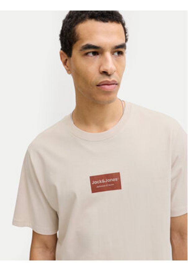 Jack & Jones T-Shirt Frank 12288092 Beżowy Relaxed Fit. Kolor: beżowy. Materiał: bawełna