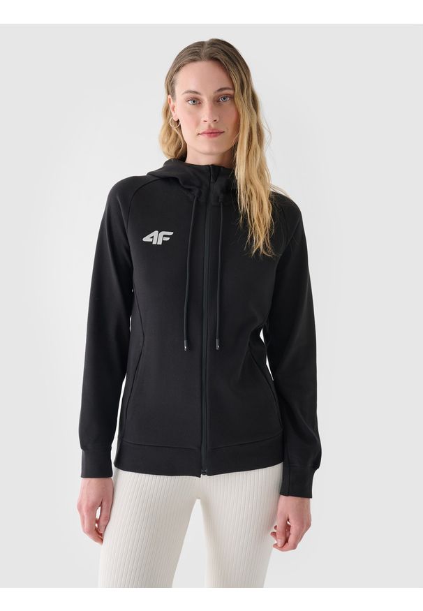 4f - 4F Bluza dresowa rozpinana z kapturem damska - czarna XXL. Okazja: na co dzień. Typ kołnierza: kaptur. Kolor: czarny. Materiał: dresówka. Długość rękawa: raglanowy rękaw. Styl: sportowy, casual