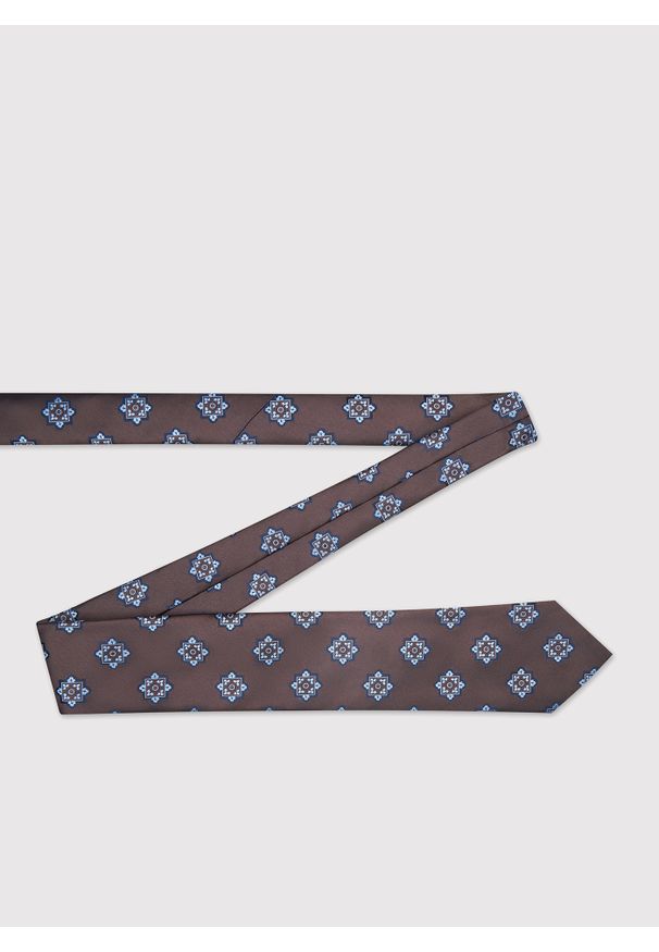 Pako Lorente - PAKO LORENTE - Brązowy krawat męski we wzór geometryczny. Kolor: brązowy. Materiał: poliester. Wzór: geometria