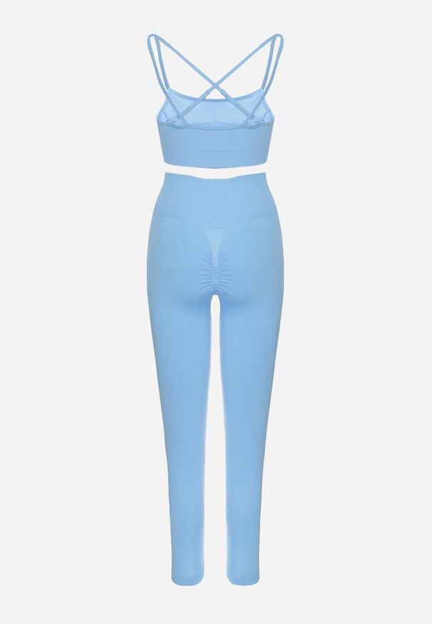 Born2be - Niebieski Komplet Sportowy Biustonosz na Ramiączkach i Legginsy z Gumką w Pasie Nadlira. Kolor: niebieski