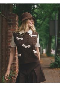 Reserved - Dzianinowa kamizelka z żakardowym wzorem - ciemnobrązowy. Kolor: brązowy. Materiał: dzianina, żakard #1