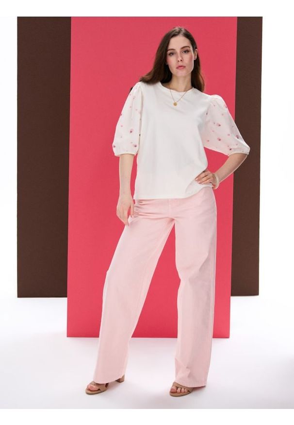 Sinsay - Jeansy baggy - różowy. Kolor: różowy