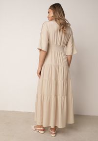 Born2be - Beżowa Rozkloszowana Sukienka Boho z Wiskozą Zdobiona Ażurowymi Wstawkami Islae. Okazja: do pracy, na co dzień. Kolor: beżowy. Materiał: wiskoza. Wzór: aplikacja, ażurowy. Typ sukienki: proste, rozkloszowane. Styl: boho #7