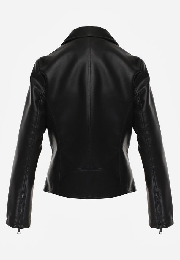 Renee - Czarna Taliowana Kurtka Ramoneska z Suwakami na Mankietach Leanelora. Kolor: czarny. Materiał: koronka, skóra, poliester