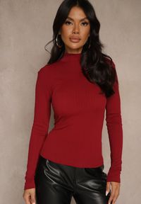 Renee - Bordowa Klasyczna Bluzka Longsleeve z Golfem Raleia. Okazja: na co dzień. Typ kołnierza: golf. Kolor: czerwony. Długość rękawa: długi rękaw. Styl: klasyczny