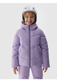 4f - Kurtka narciarska membrana 5000 dziewczęca - fioletowa. Kolor: fioletowy. Materiał: tkanina, puch, syntetyk. Wzór: gładki. Sezon: zima. Sport: narciarstwo #1