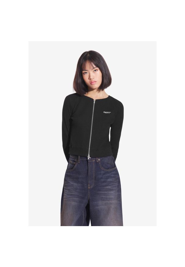 Top sportowy damski Prosto Zip Ribbed na suwak. Kolor: czarny. Długość rękawa: długi rękaw. Styl: sportowy