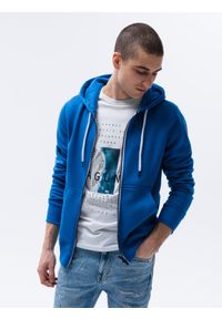 Ombre Clothing - Bluza męska rozpinana z kapturem BASIC - niebieska V5 B977 - XXL. Typ kołnierza: kaptur. Kolor: niebieski. Materiał: bawełna, poliester. Styl: klasyczny #1