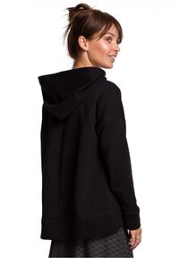 BE - Hoodie bluza damska oversize w kształcie dzwonka z kapturem czarna. Okazja: na co dzień. Typ kołnierza: kaptur. Kolor: czarny. Materiał: bawełna. Długość: krótkie. Styl: elegancki, casual