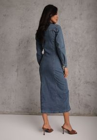 Renee - Niebieska Taliowana Sukienka Jeansowa o Koszulowym Fasonie Nezavia. Kolor: niebieski. Materiał: jeans. Typ sukienki: koszulowe. Styl: elegancki. Długość: midi #8