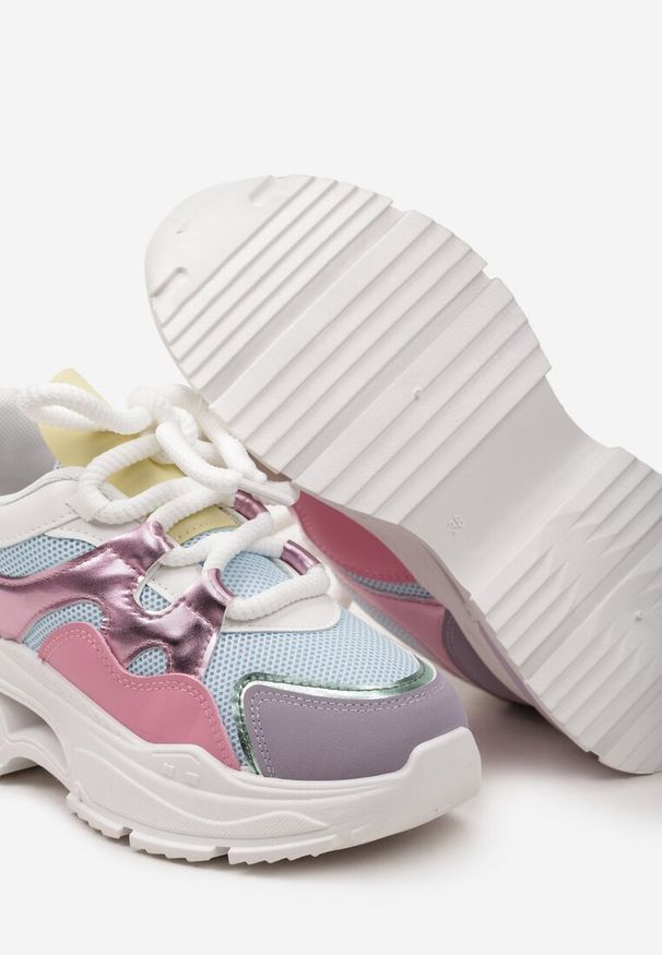 Born2be - Różowo-Fioletowe Sneakersy na Grubej Podeszwie z Ozdobnymi Sznurówkami Robella. Okazja: na co dzień. Kolor: różowy. Wzór: ze splotem