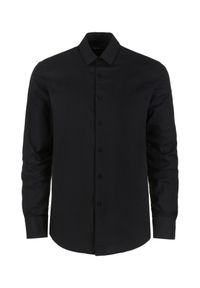 Ochnik - Czarna koszula męska slim. Kolor: czarny. Materiał: bawełna