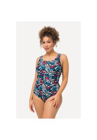 ULLA POPKEN - Damskie Kostium kąpielowy graficzny nadruk bez miękkich miseczek okrągły dekolt. Kolekcja: plus size. Kolor: niebieski. Materiał: poliamid, poliester, materiał, elastan. Wzór: nadruk #1