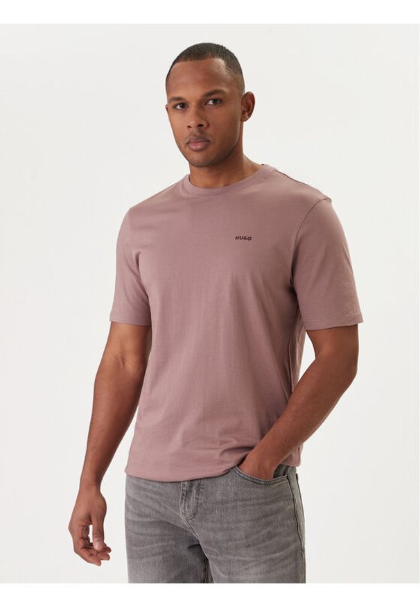 Hugo - HUGO T-Shirt Dero222 50466158 Beżowy Regular Fit. Kolor: beżowy. Materiał: bawełna